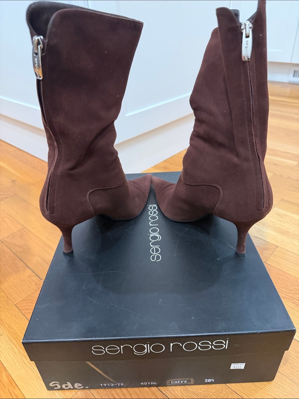 Sergio Rossi Chocolate Brown Suede Mid-Calf Stiletto Boots